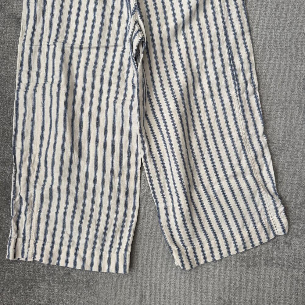 Tahari Pants Womens XL Blue Cream Stripe Linen Blend Wide Leg Cropped High Rise - Picture 11 of 11